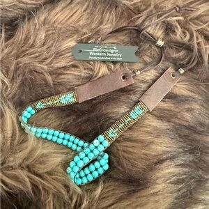 Hand-crafted Turquoise Beaded Leather Hat Band